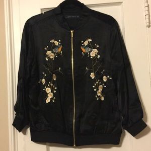 Zara Satin Feel Embroidered Bomber Jacket